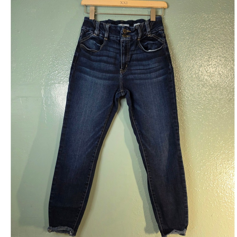 Kancan Skinny Jeans Dark Wash High Rise Raw Hem 28W x 26L